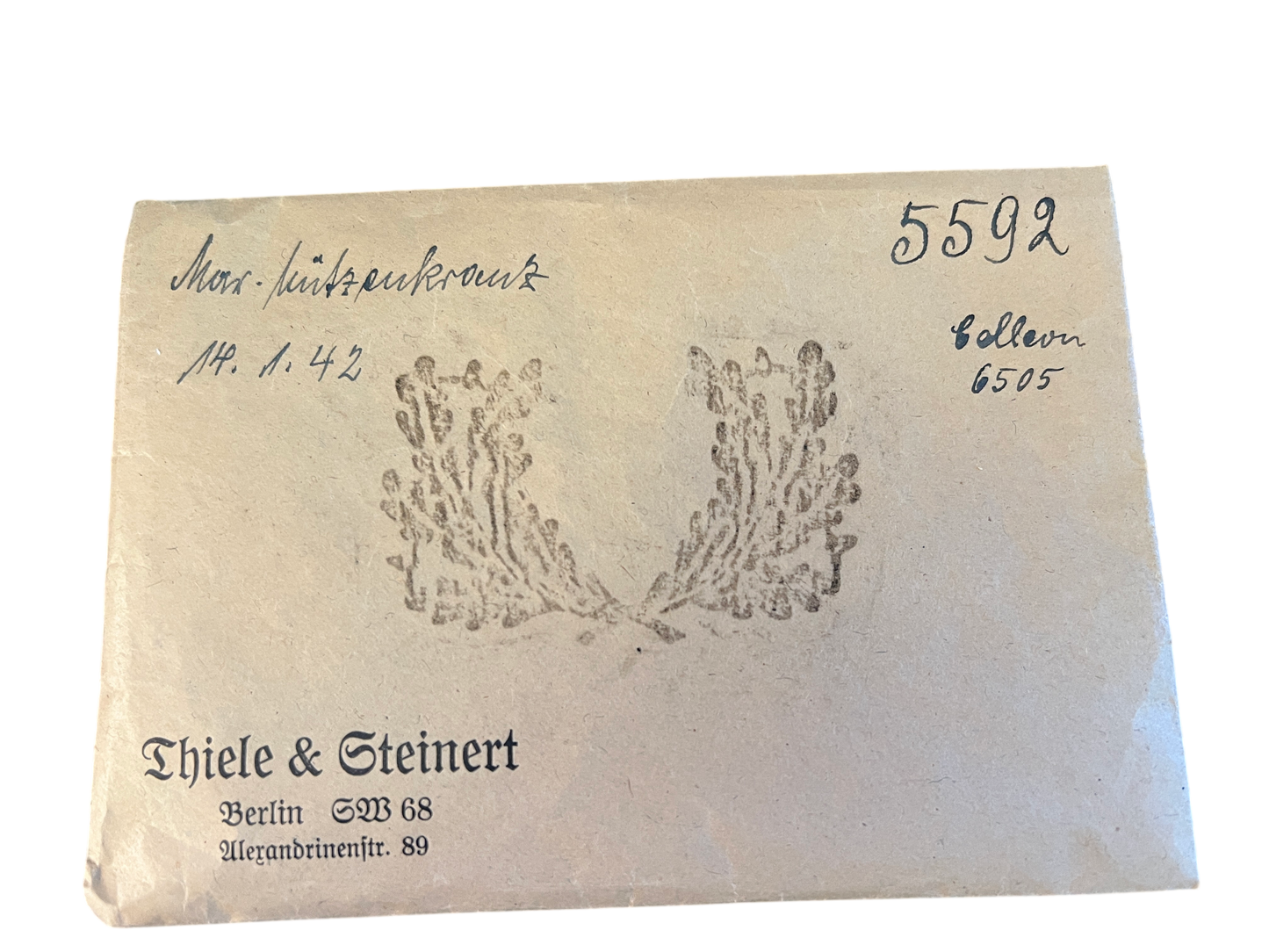 Rare WWII German Kriegsmarine Officer Cap Wreath Hausmuster (Factory Pattern) Grouping – Thiele & Steinert (1942)