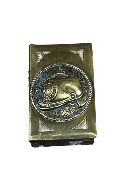 WW1 French Trench Art Brass Matchbox Cover - German Pickelhaube Souvenir de France