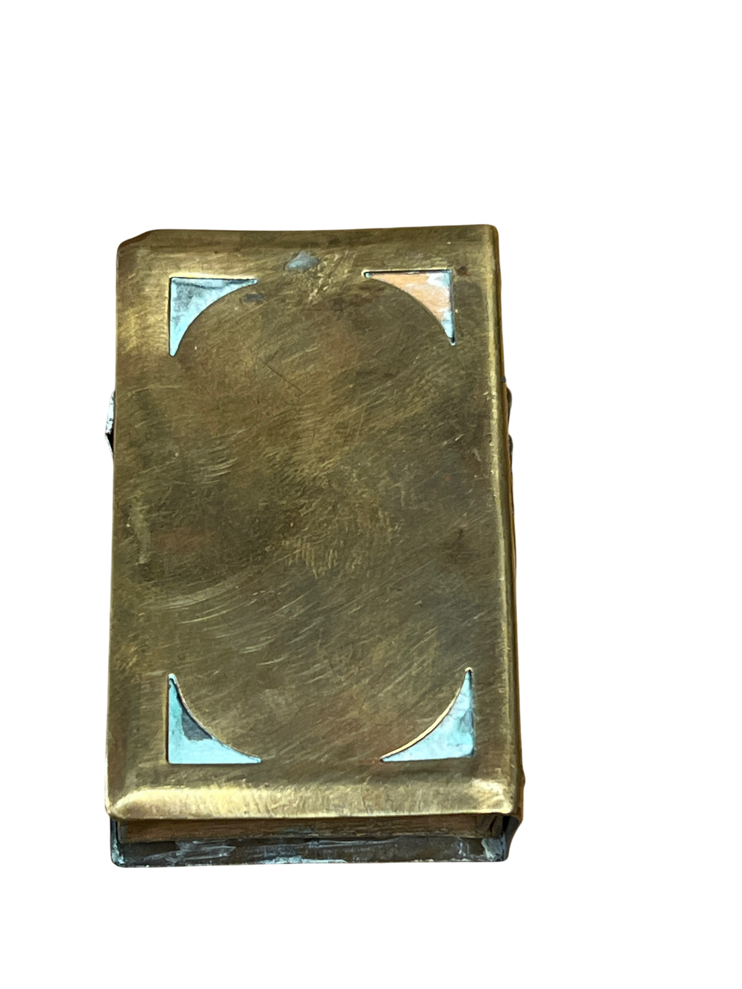 WW1 French Trench Art Brass Matchbox Cover - German Pickelhaube Souvenir de France