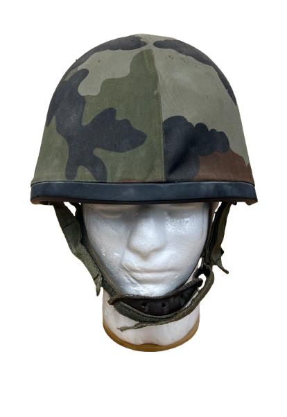Cold War Era 1986 French Army M78 F1 Steel Combat Helmet - Complete with CCE Camo Cover