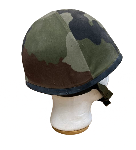 Cold War Era 1986 French Army M78 F1 Steel Combat Helmet - Complete with CCE Camo Cover