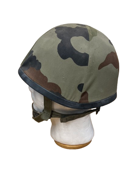 Cold War Era 1986 French Army M78 F1 Steel Combat Helmet - Complete with CCE Camo Cover