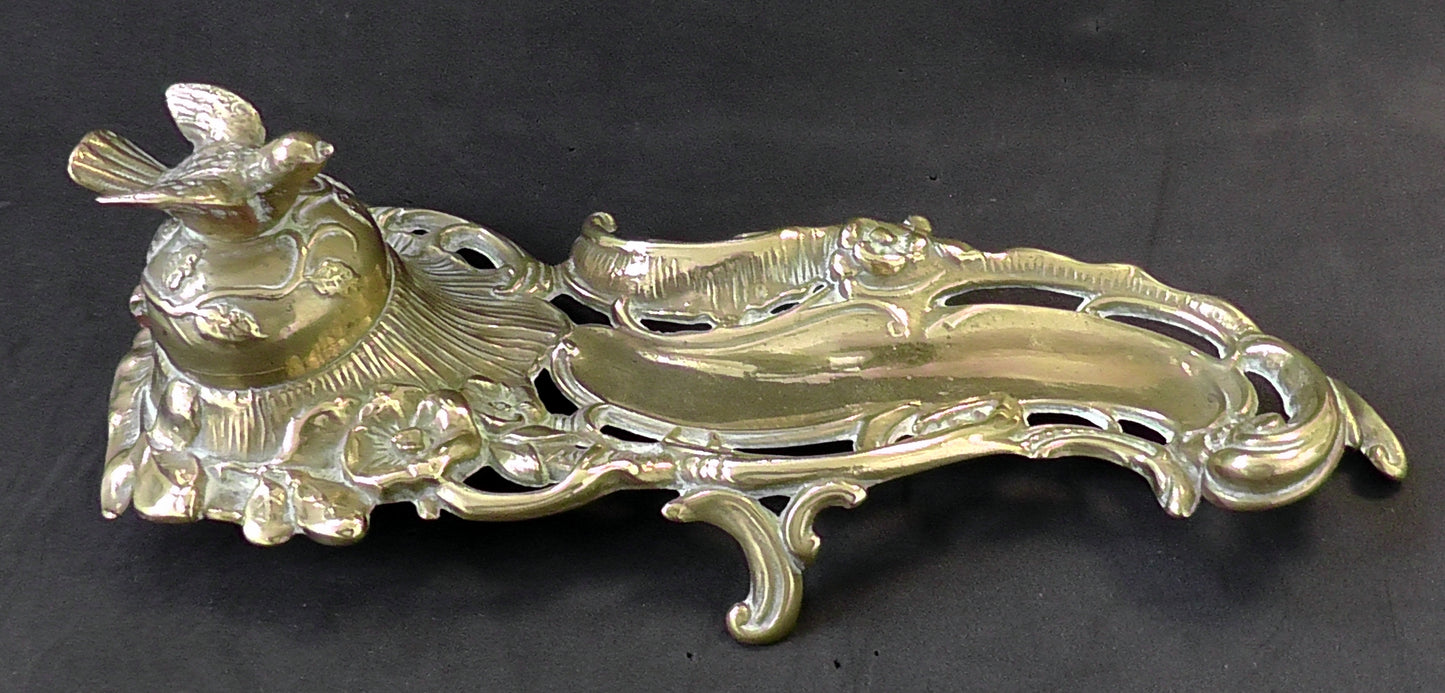 Antique Victorian/Edwardian Brass Bird Inkwell/Stand