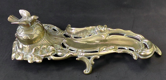 Antique Victorian/Edwardian Brass Bird Inkwell/Stand