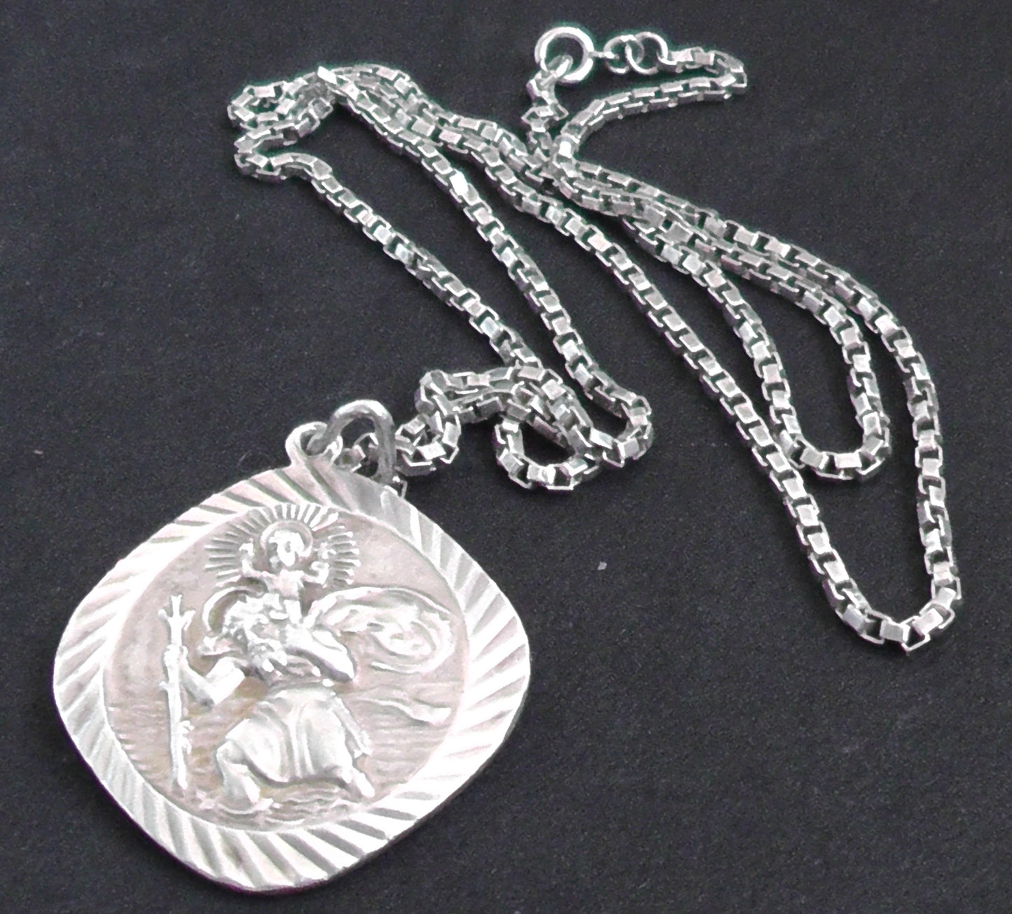 Large Silver Georg Jensen St Christopher and Silver Box Chain