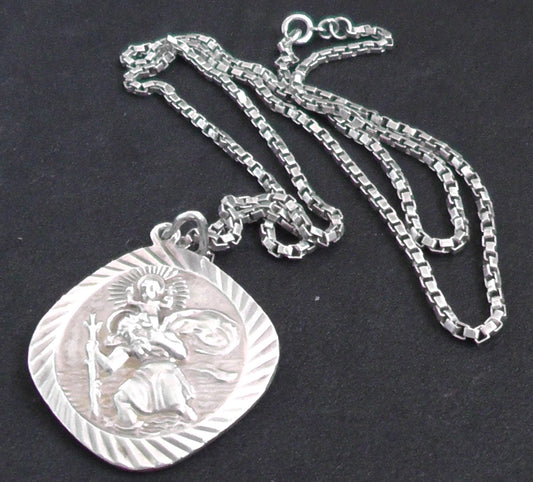 Large Silver Georg Jensen St Christopher and Silver Box Chain