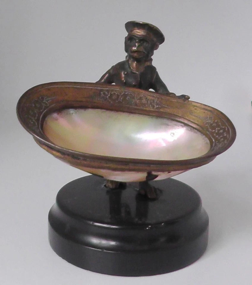 19th French Gilt Bronze Monkey Sailor Vide Poche