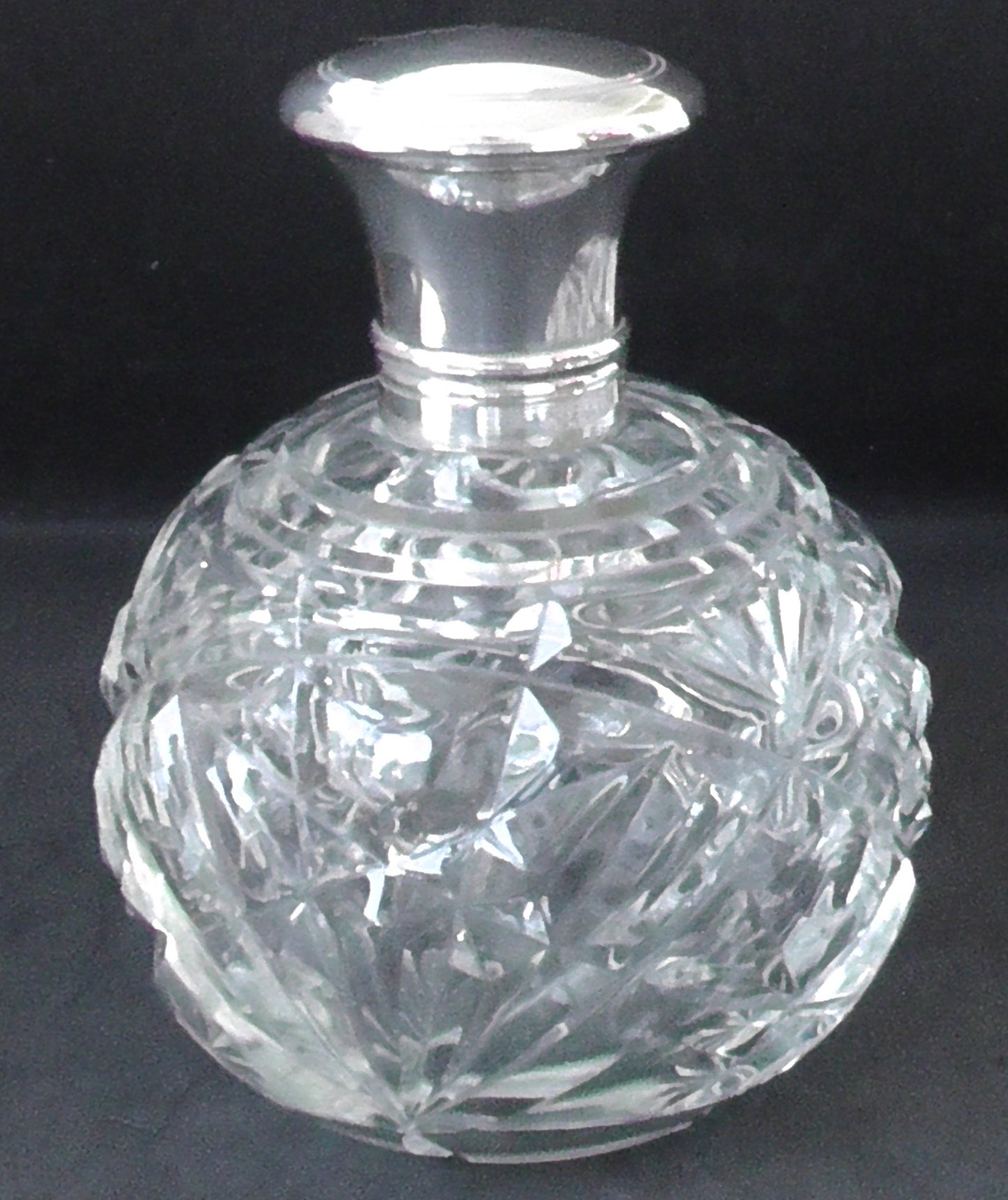 Large Silver Topped Cut Glass Scent Bottle