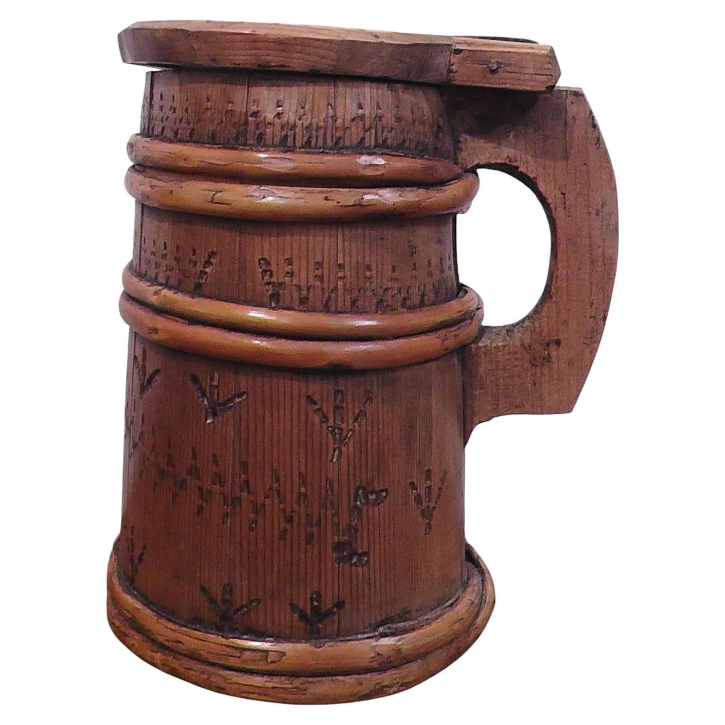 Antique Scandinavian Folk Art Lidded Staved Wooden Flour/Sugar Firkin/Storage Jug