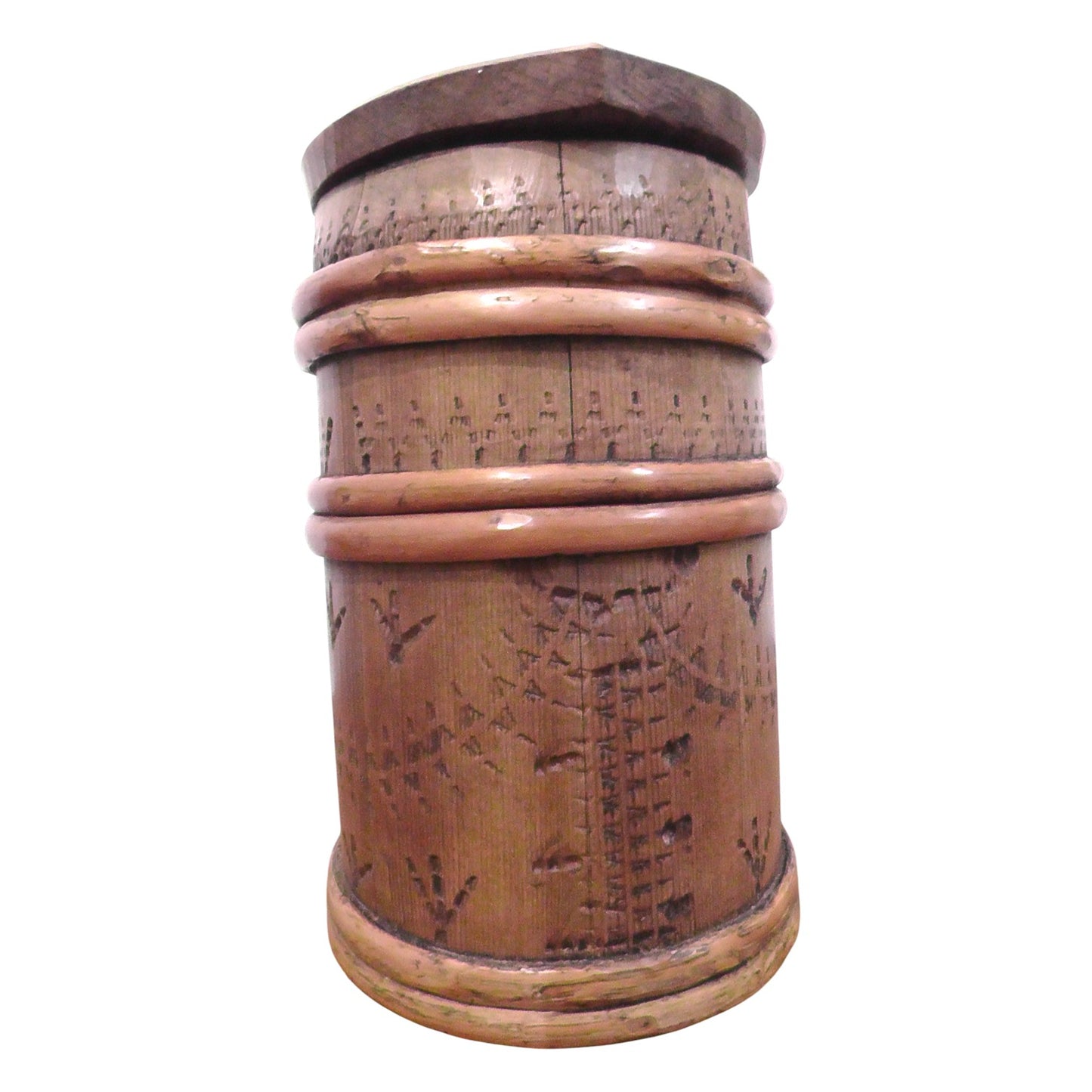 Antique Scandinavian Folk Art Lidded Staved Wooden Flour/Sugar Firkin/Storage Jug