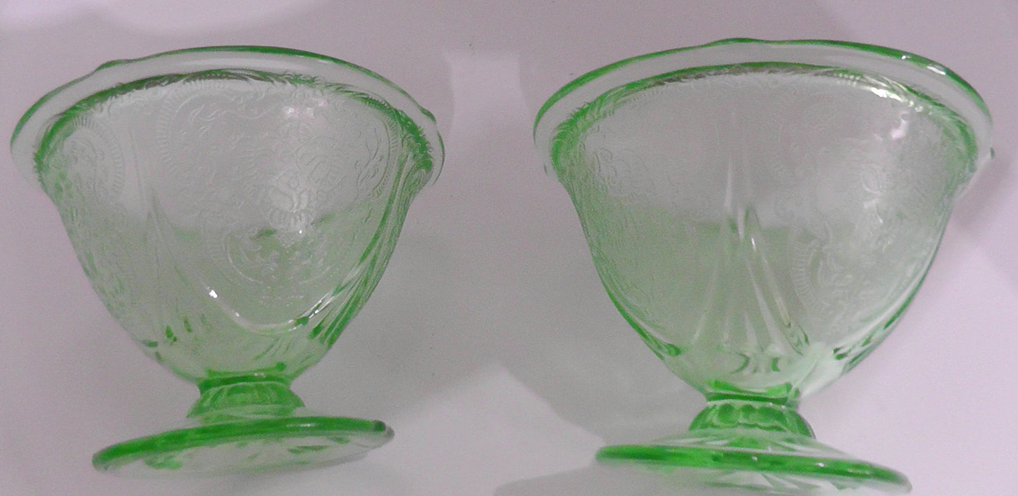 Vintage Hazel Atlas Royal Lace Uranium Glass Pair of Sundae Dishes