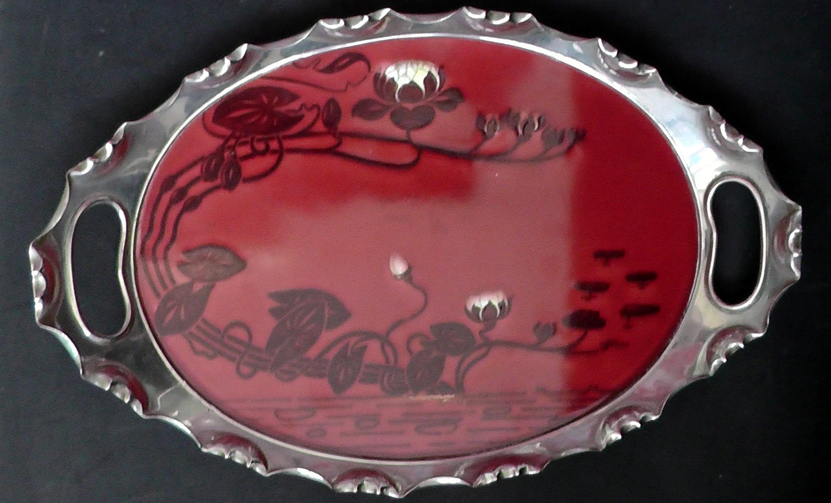Antique Art Nouveau Metal and Ceramic Lilypad Tray