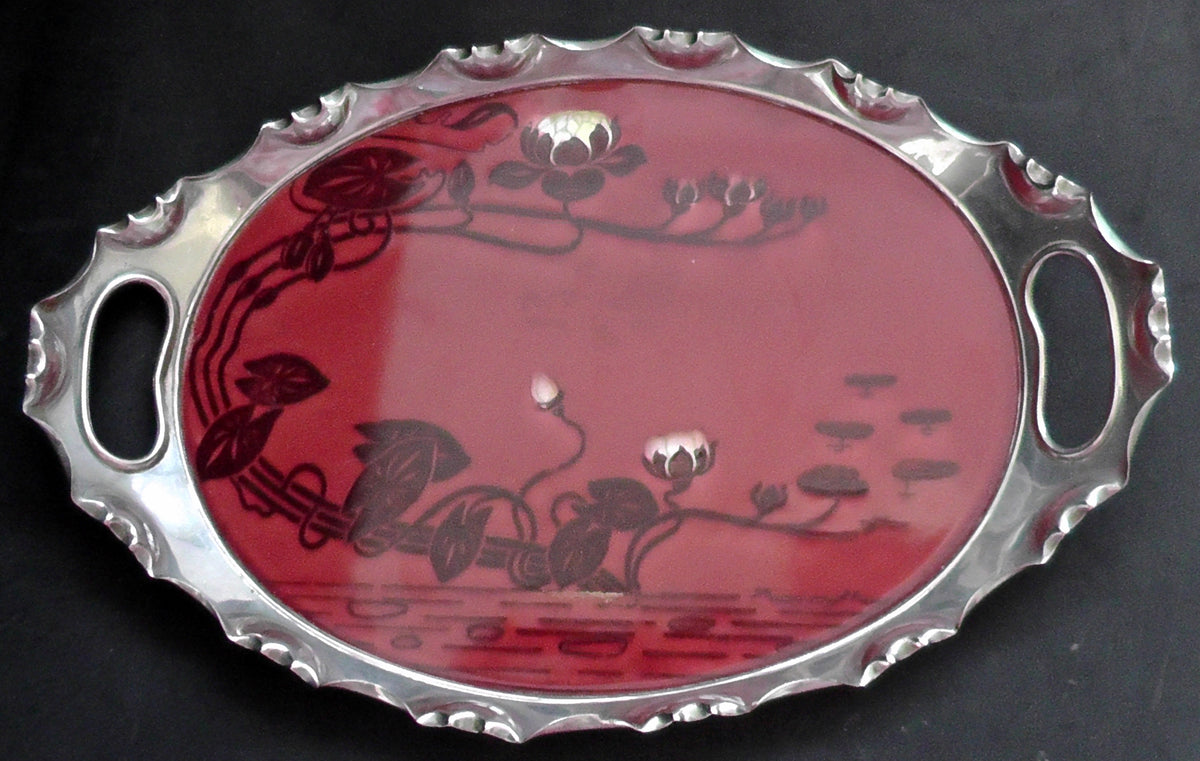 Antique Art Nouveau Metal and Ceramic Lilypad Tray