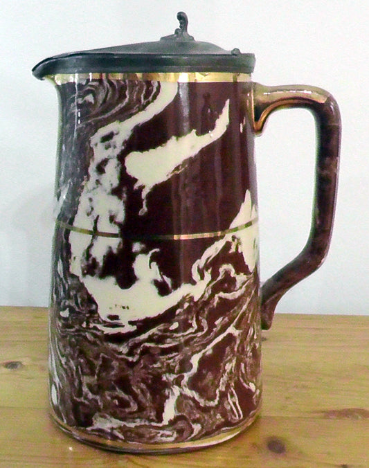Antique Agate Ware Jug with Metal Lid