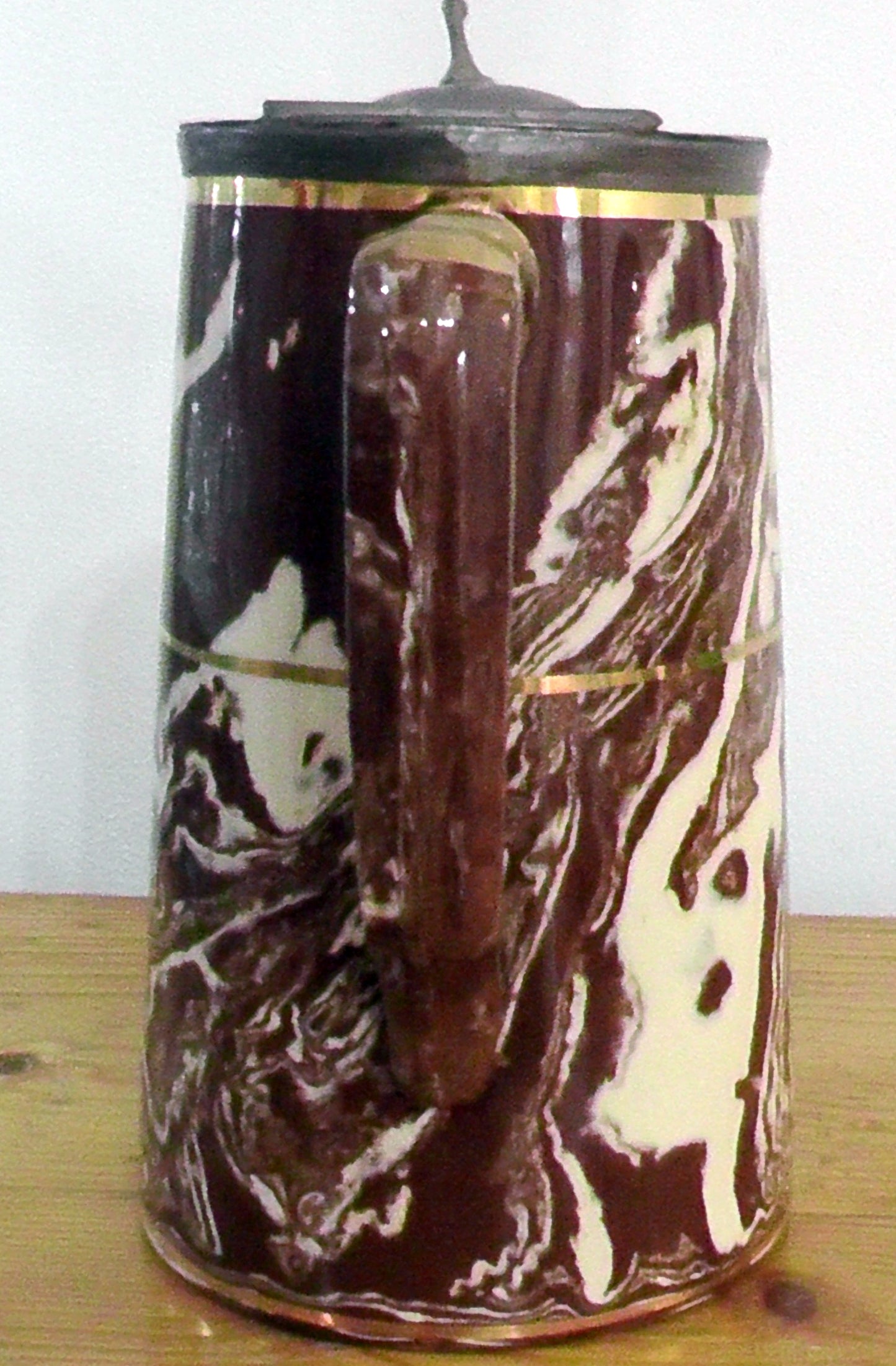 Antique Agate Ware Jug with Metal Lid
