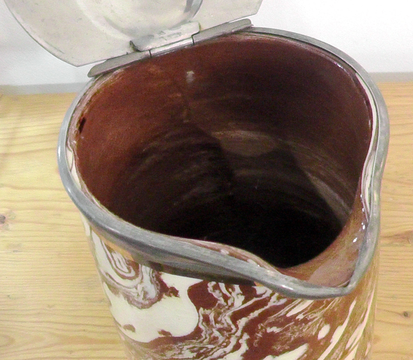 Antique Agate Ware Jug with Metal Lid