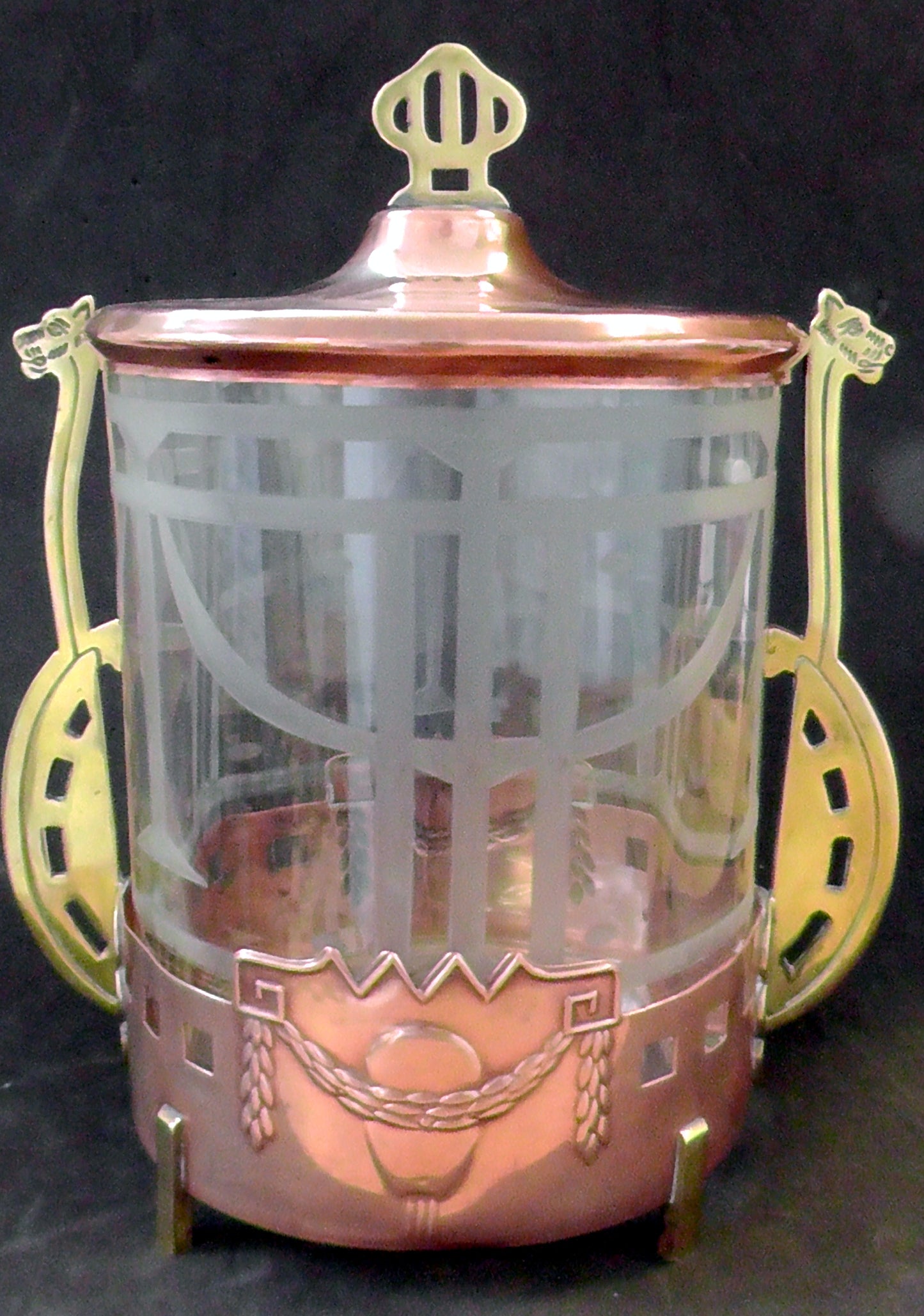 Stunning German Art Nouveau/Secessionist/Jugendstil Copper and Brass Biscuit Jar
