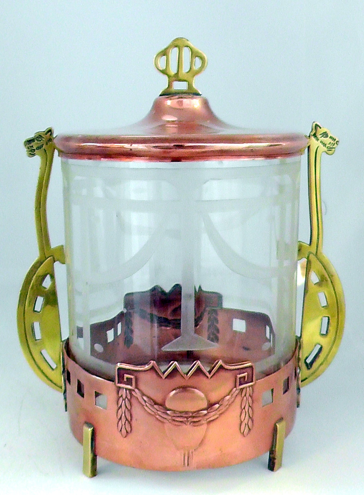 Stunning German Art Nouveau/Secessionist/Jugendstil Copper and Brass Biscuit Jar