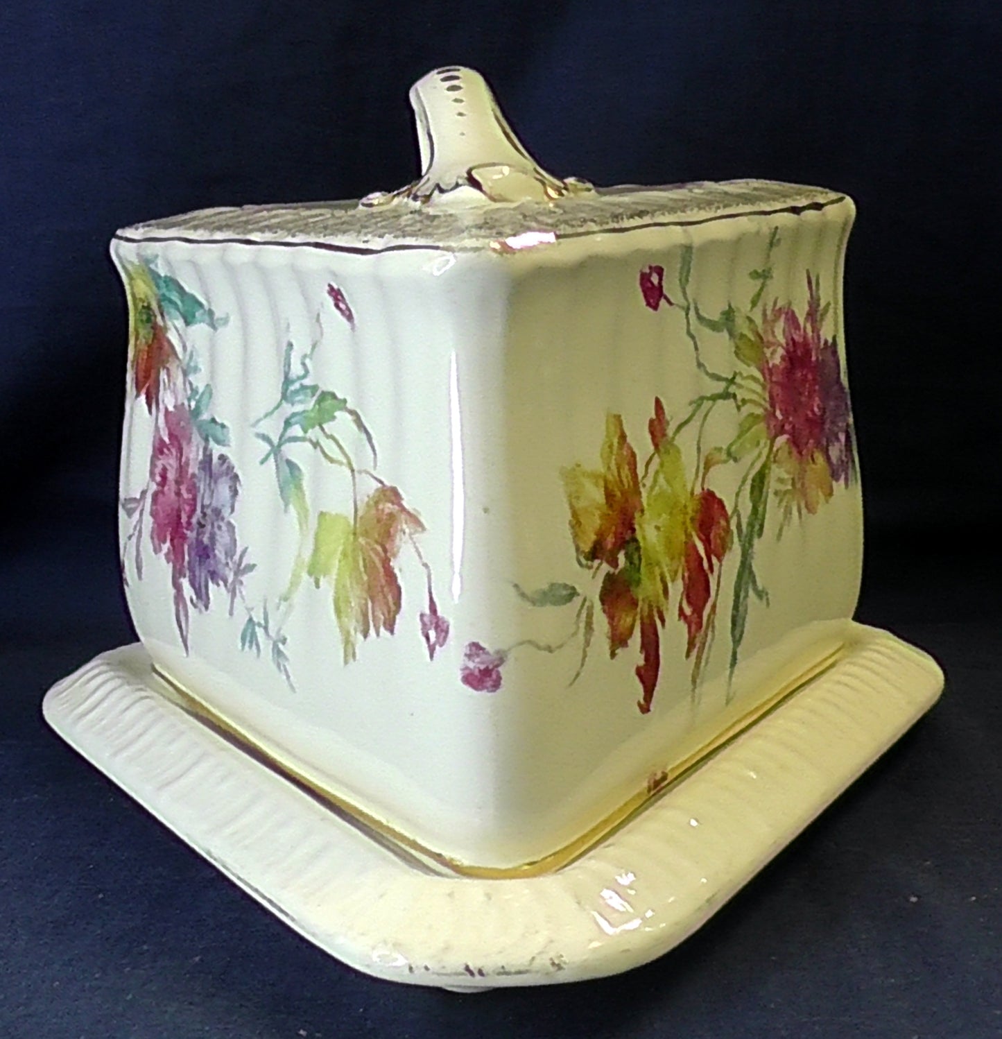 Antique Franz Mehlem Royal BonnTriangular Floral Cheese/Stilton Dish