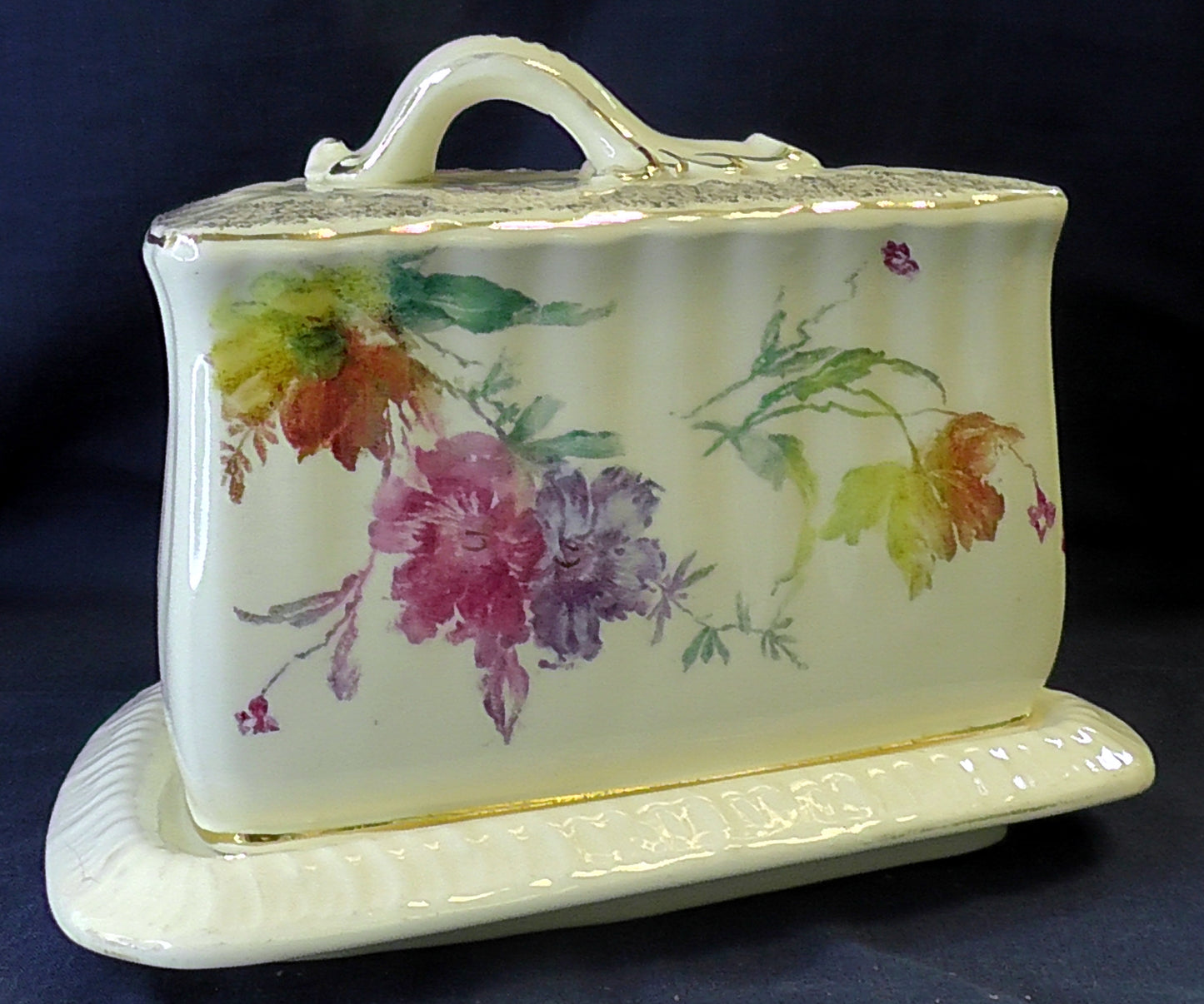 Antique Franz Mehlem Royal BonnTriangular Floral Cheese/Stilton Dish