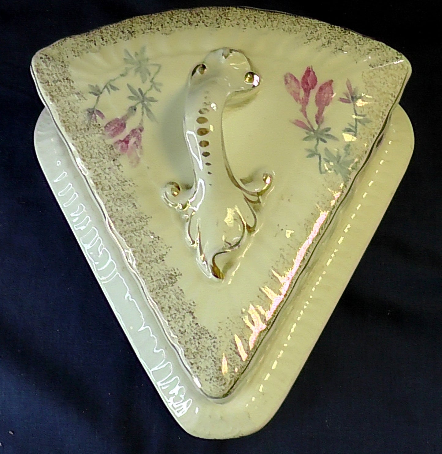 Antique Franz Mehlem Royal BonnTriangular Floral Cheese/Stilton Dish