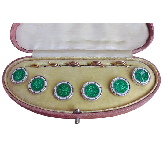 Silver and Enamel Set of Cased Buttons
