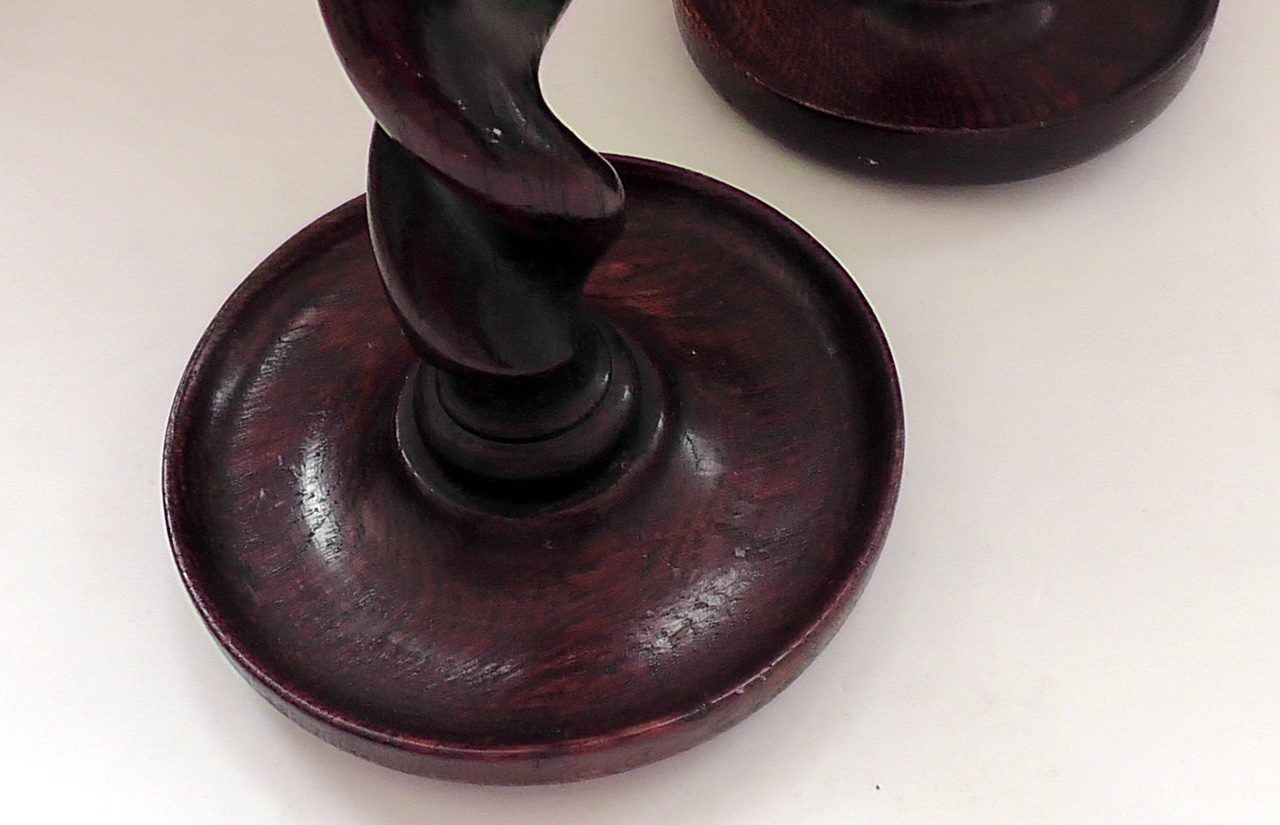 Pair of Arts & Crafts Oak Barley Twist Candlesticks Circa 1910