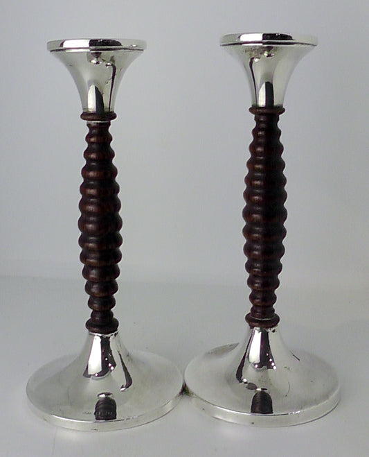 Pair of Silver and Oak Candlesticks - Date 1925