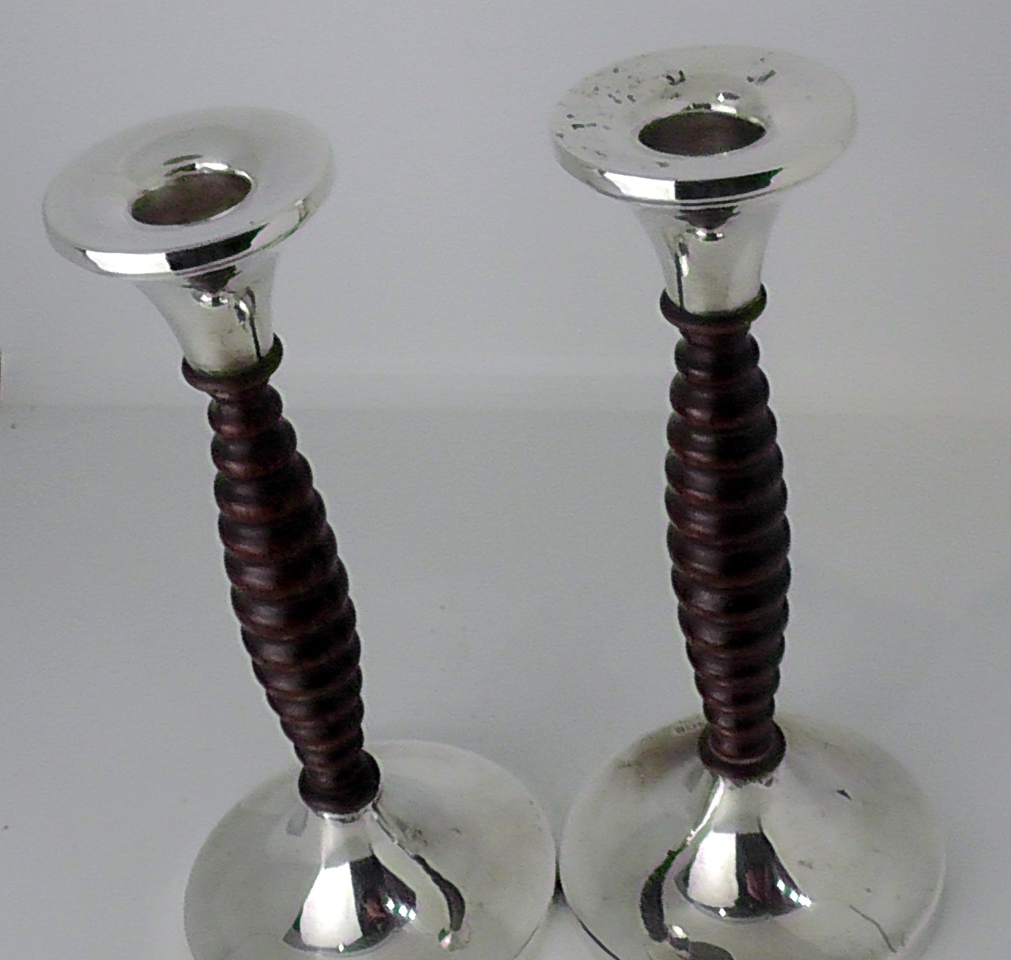 Pair of Silver and Oak Candlesticks - Date 1925