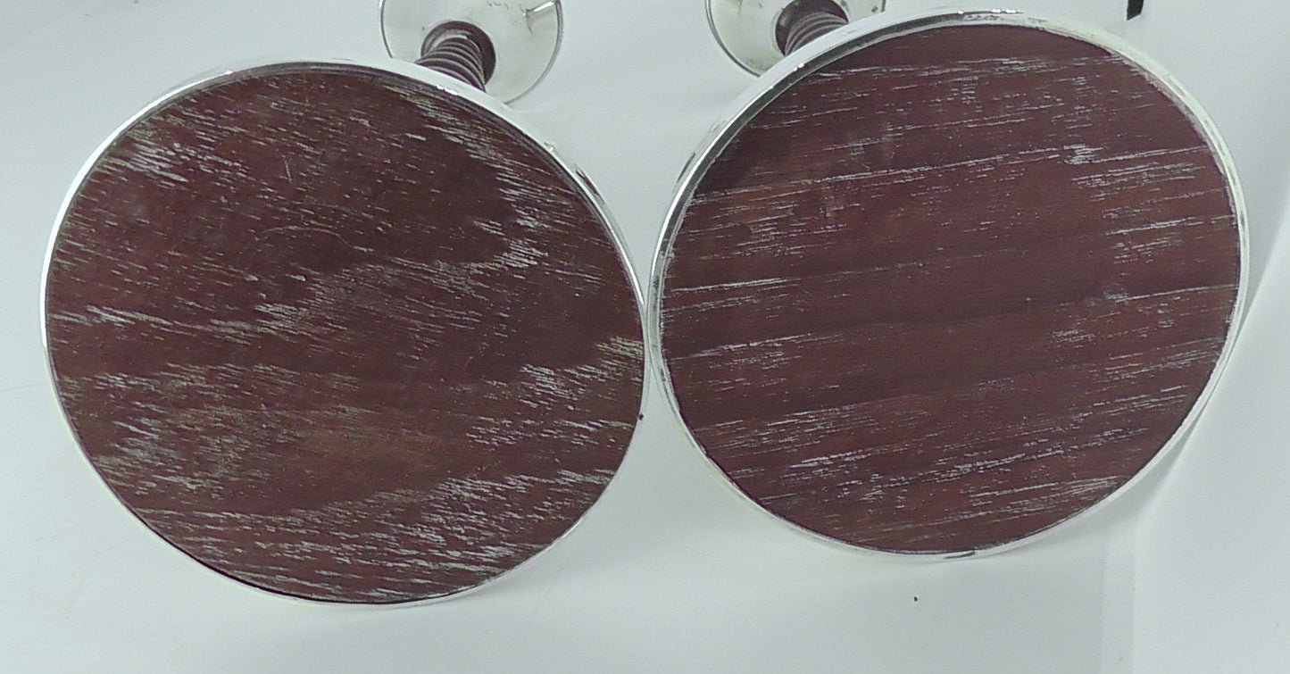 Pair of Silver and Oak Candlesticks - Date 1925