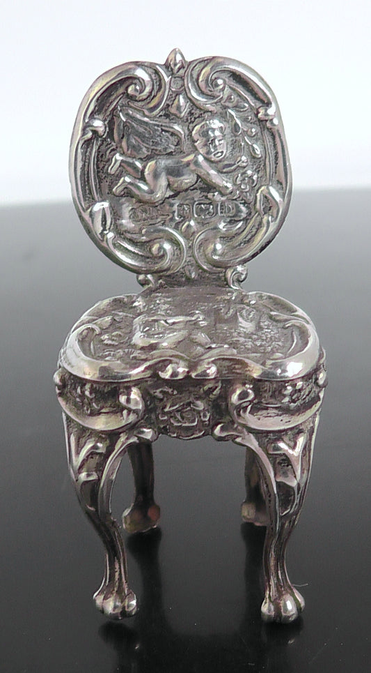 Antique Solid Silver Miniature Chair dated 1901 Levi & Salaman