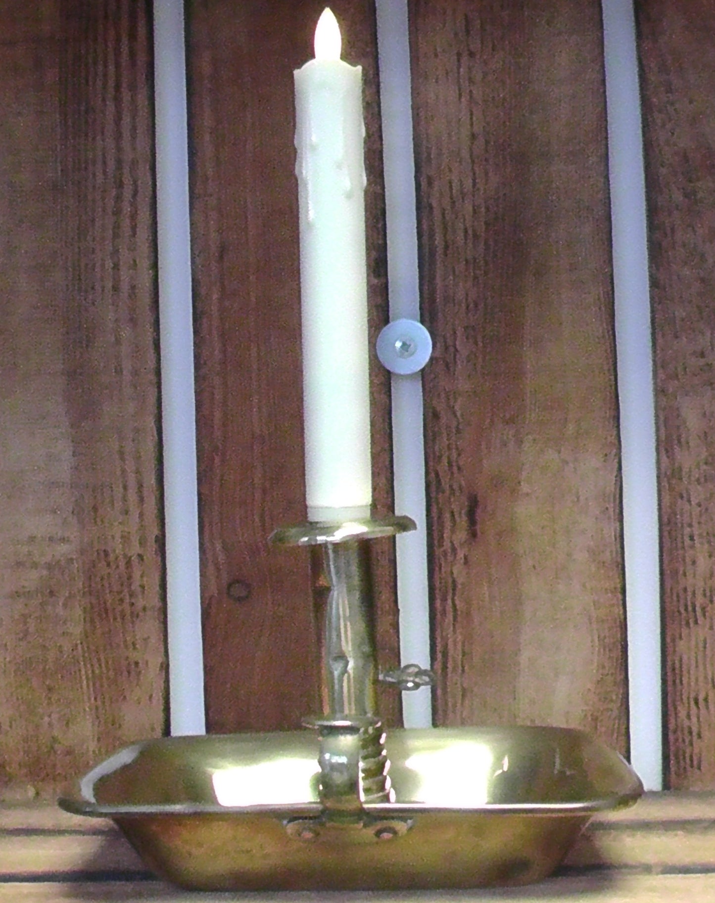 Victorian Square Brass Candlestick/Chamberstick