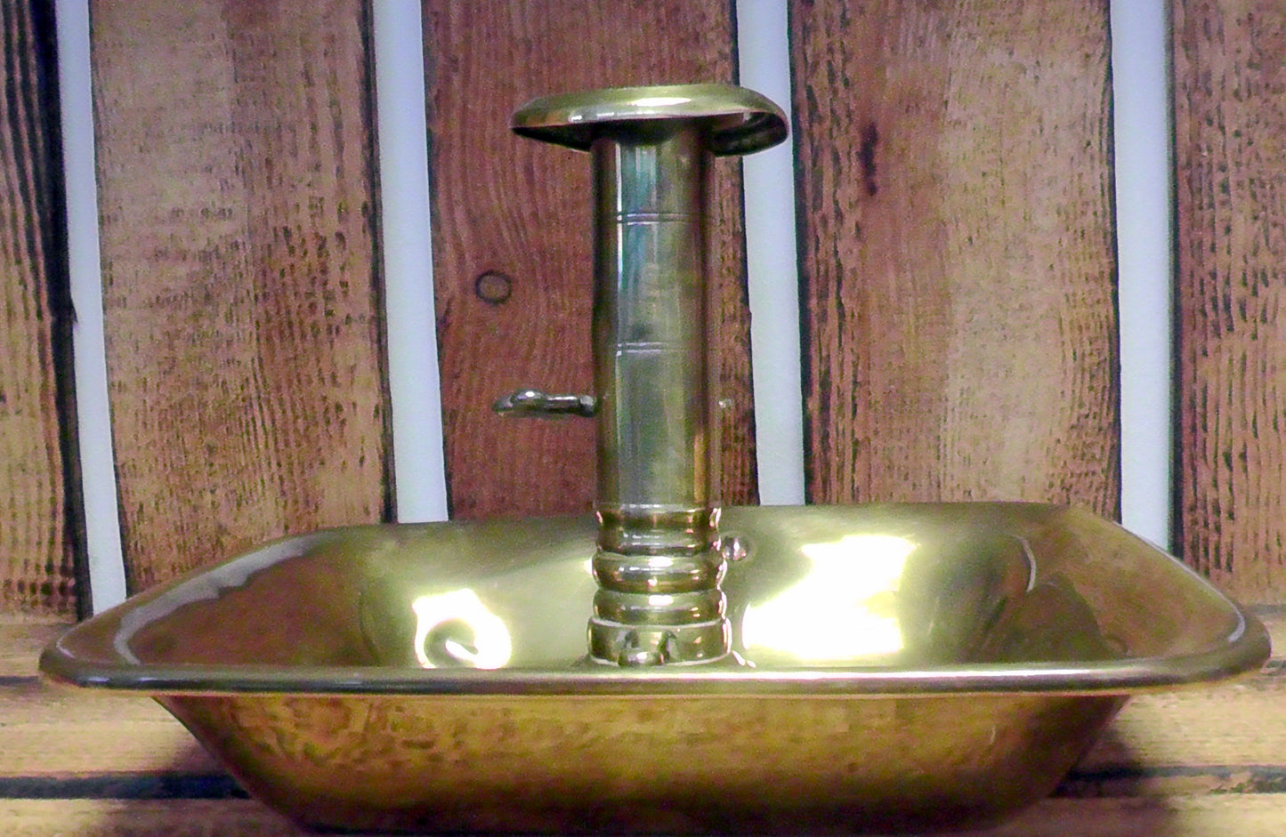 Victorian Square Brass Candlestick/Chamberstick