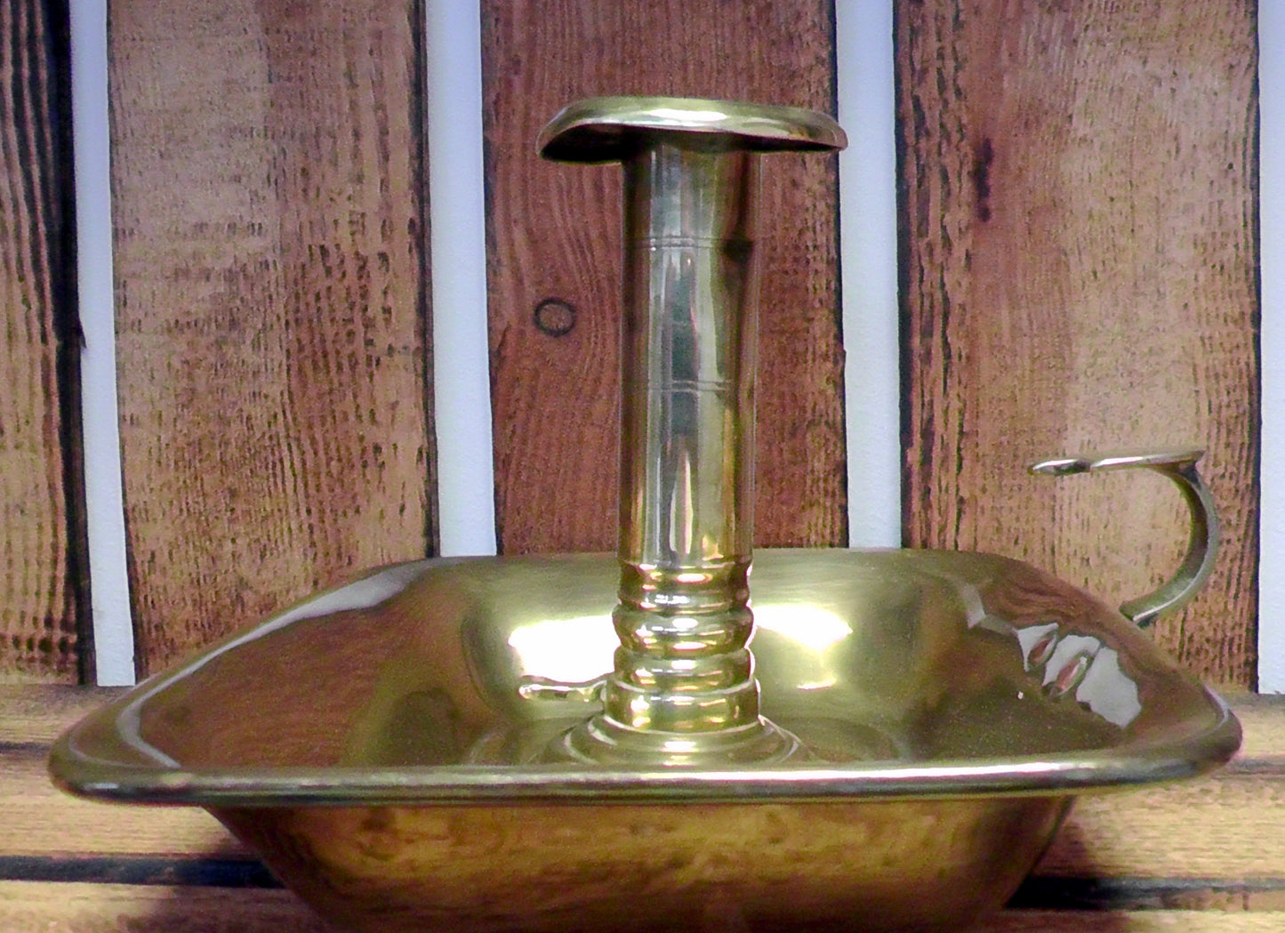 Victorian Square Brass Candlestick/Chamberstick