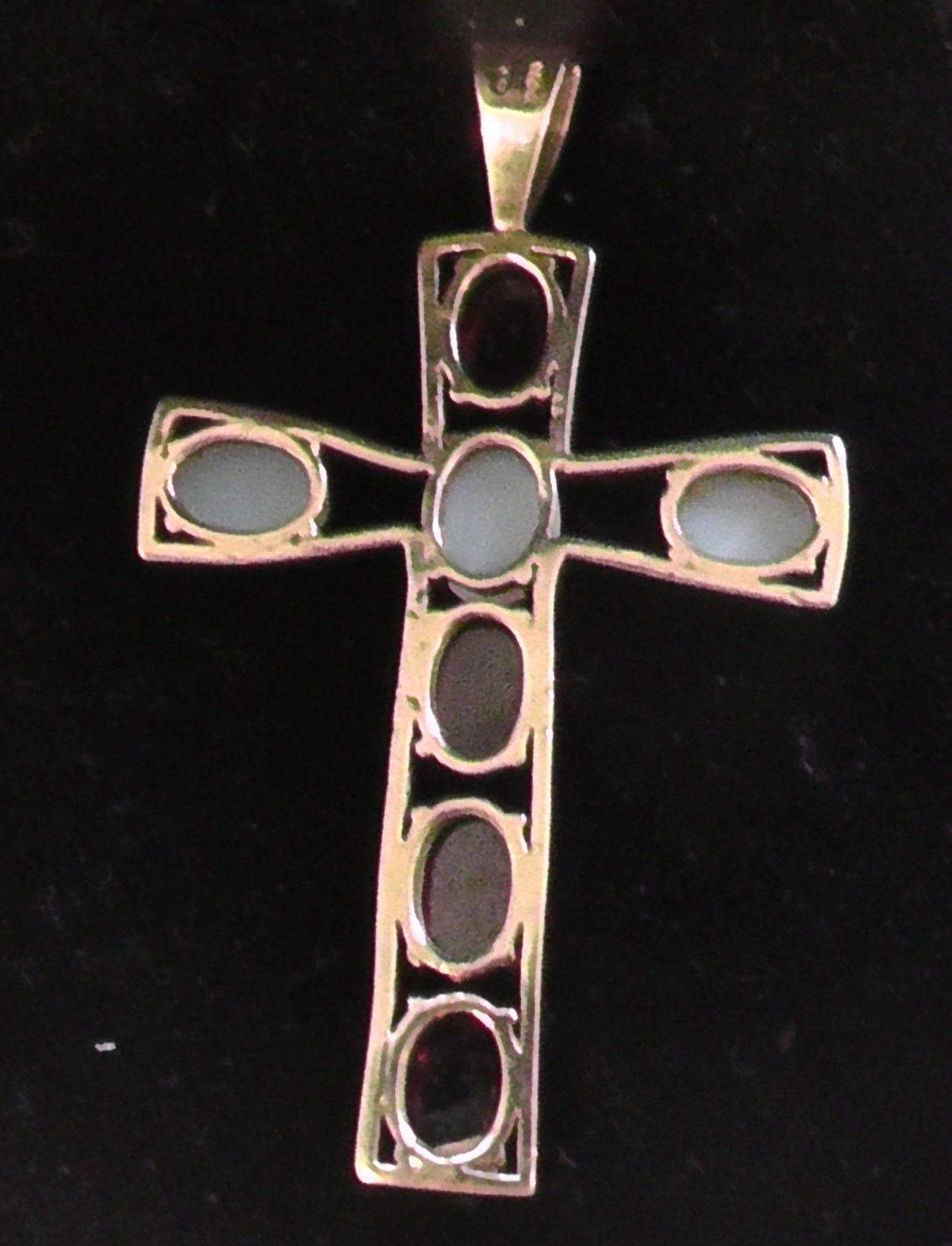 Large 9ct Gold Cabochon Opal and Garnet Cross