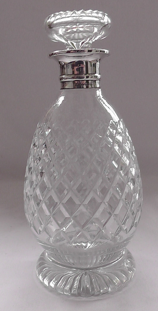 Silver Rimmed Heavy Cut Glass Decanter dates 1924 - Hukin & Heath