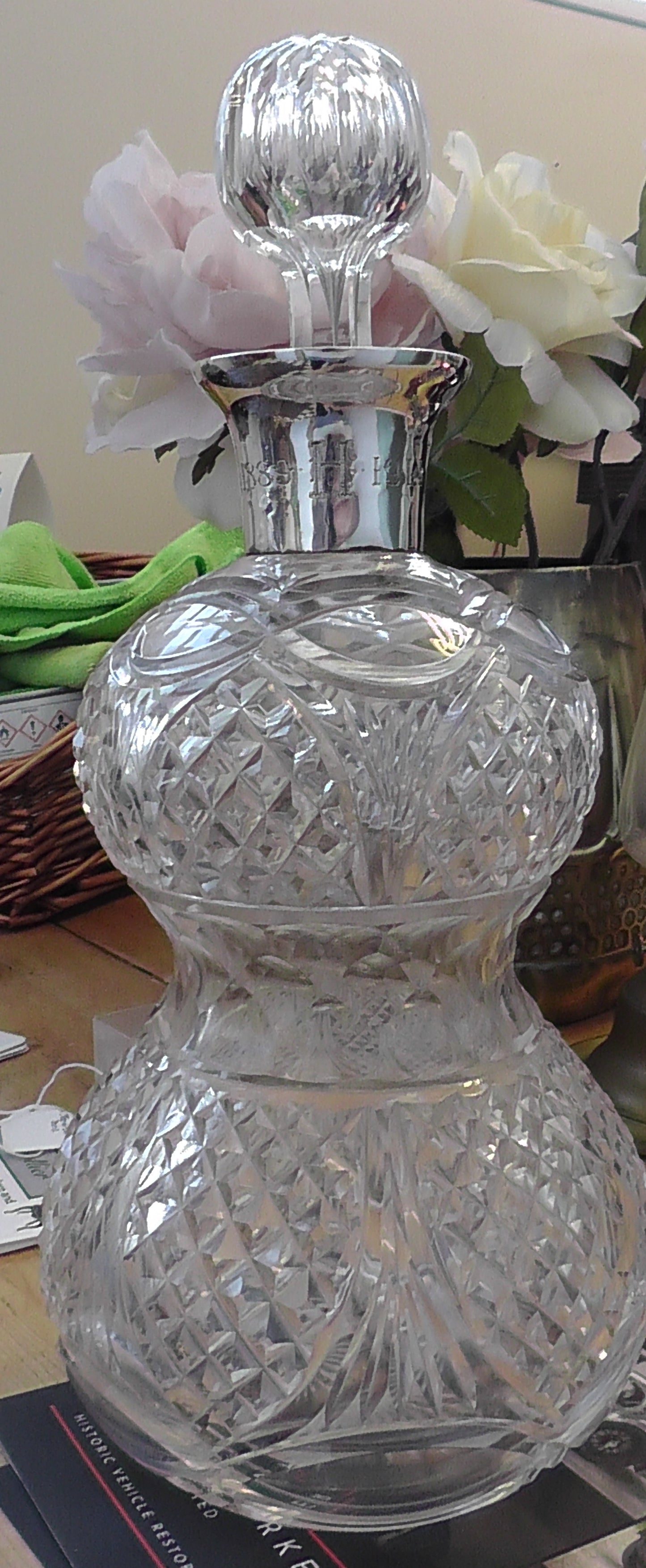 Silver Rimmed Heavy Cut Glass Waisted Decanter dates 1912 - Stephenson & Sons