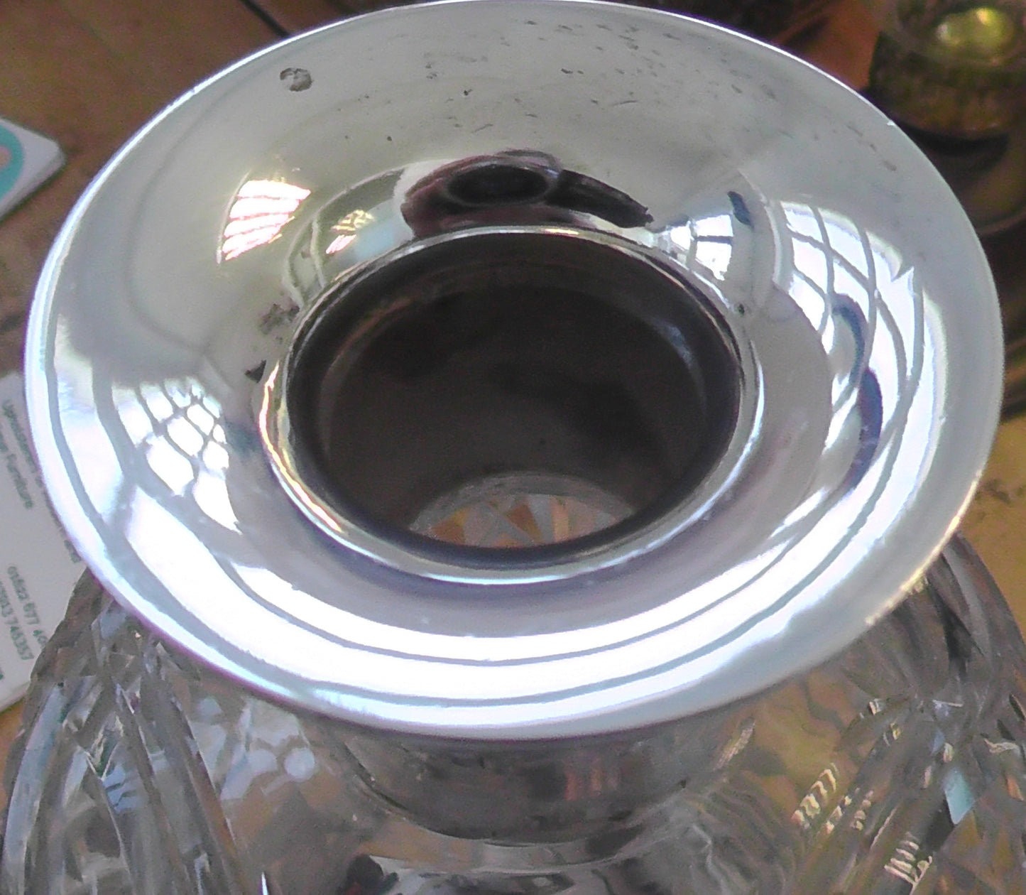 Silver Rimmed Heavy Cut Glass Waisted Decanter dates 1912 - Stephenson & Sons