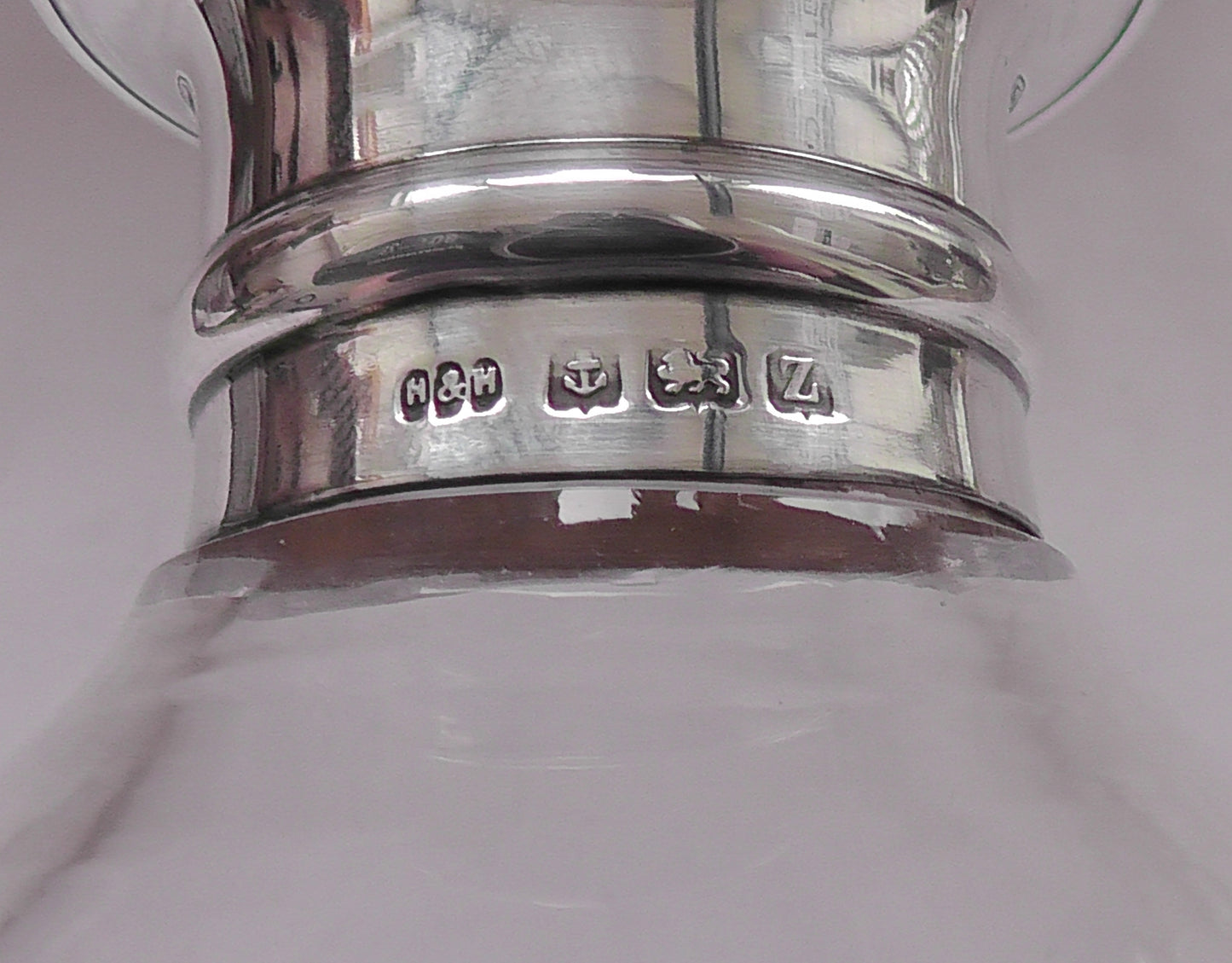 Silver Rimmed Heavy Cut Glass Decanter dates 1924 - Hukin & Heath