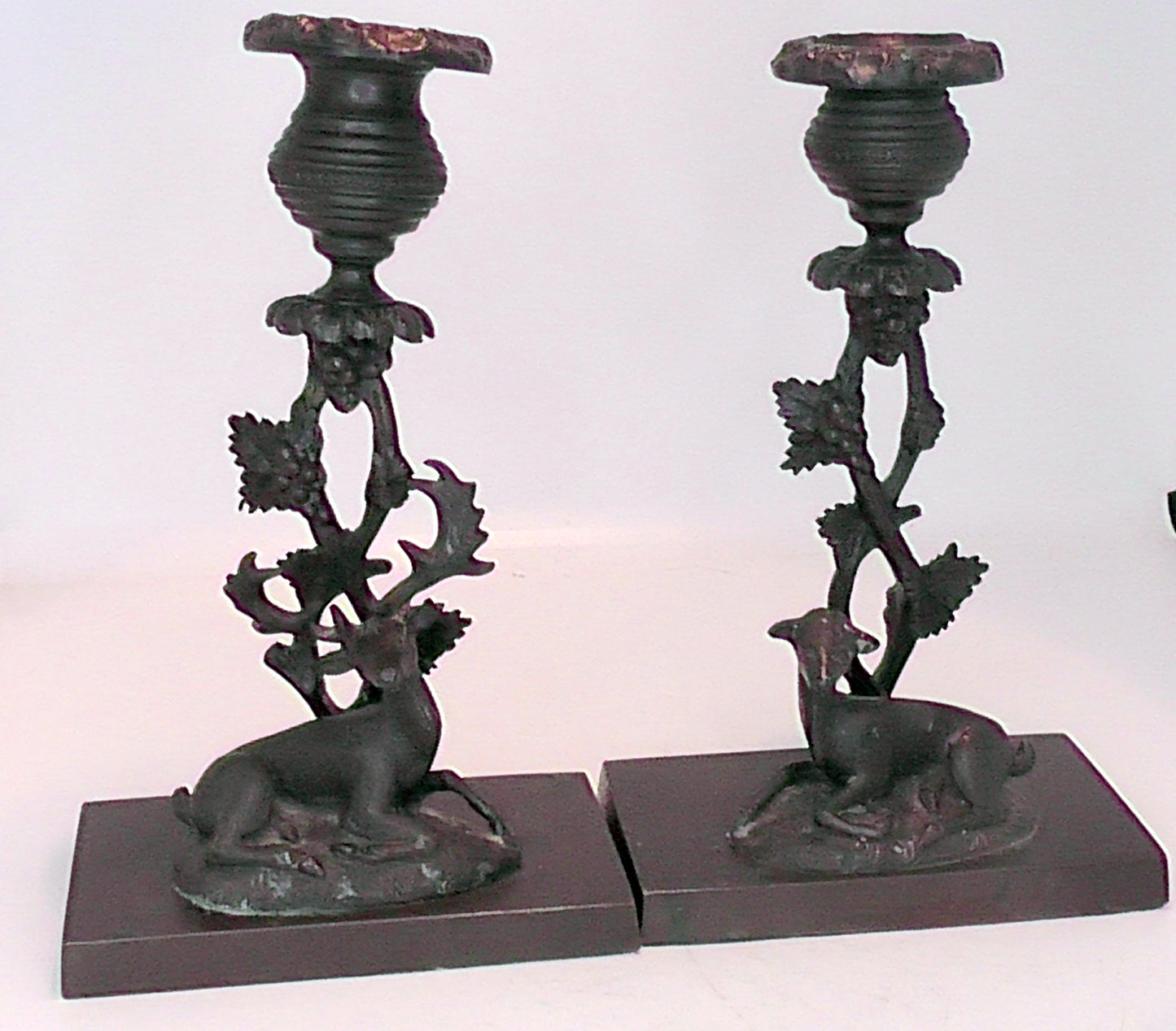 A Pair of Regency Style Stag and Doe Bronze Candlesticks