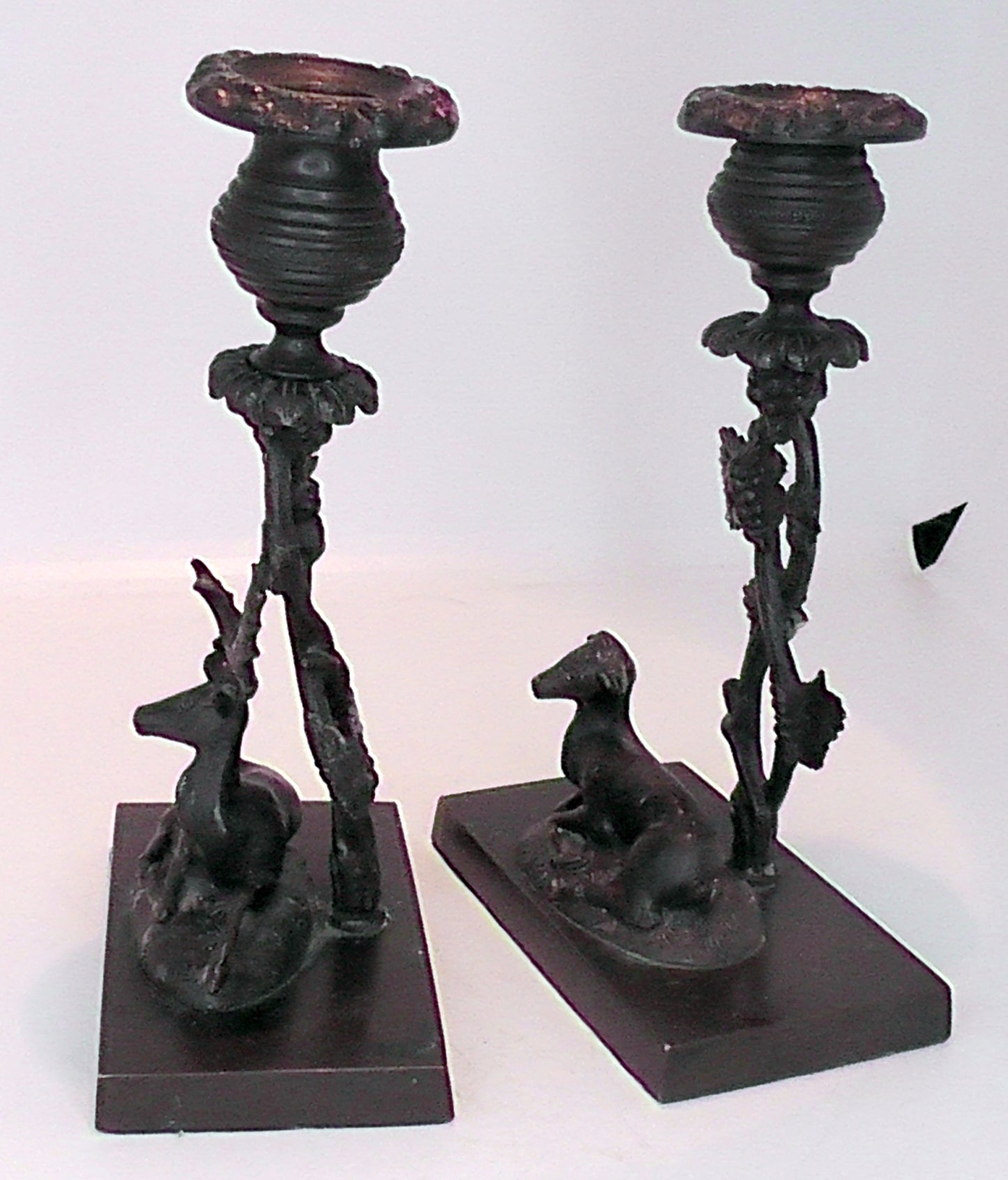A Pair of Regency Style Stag and Doe Bronze Candlesticks