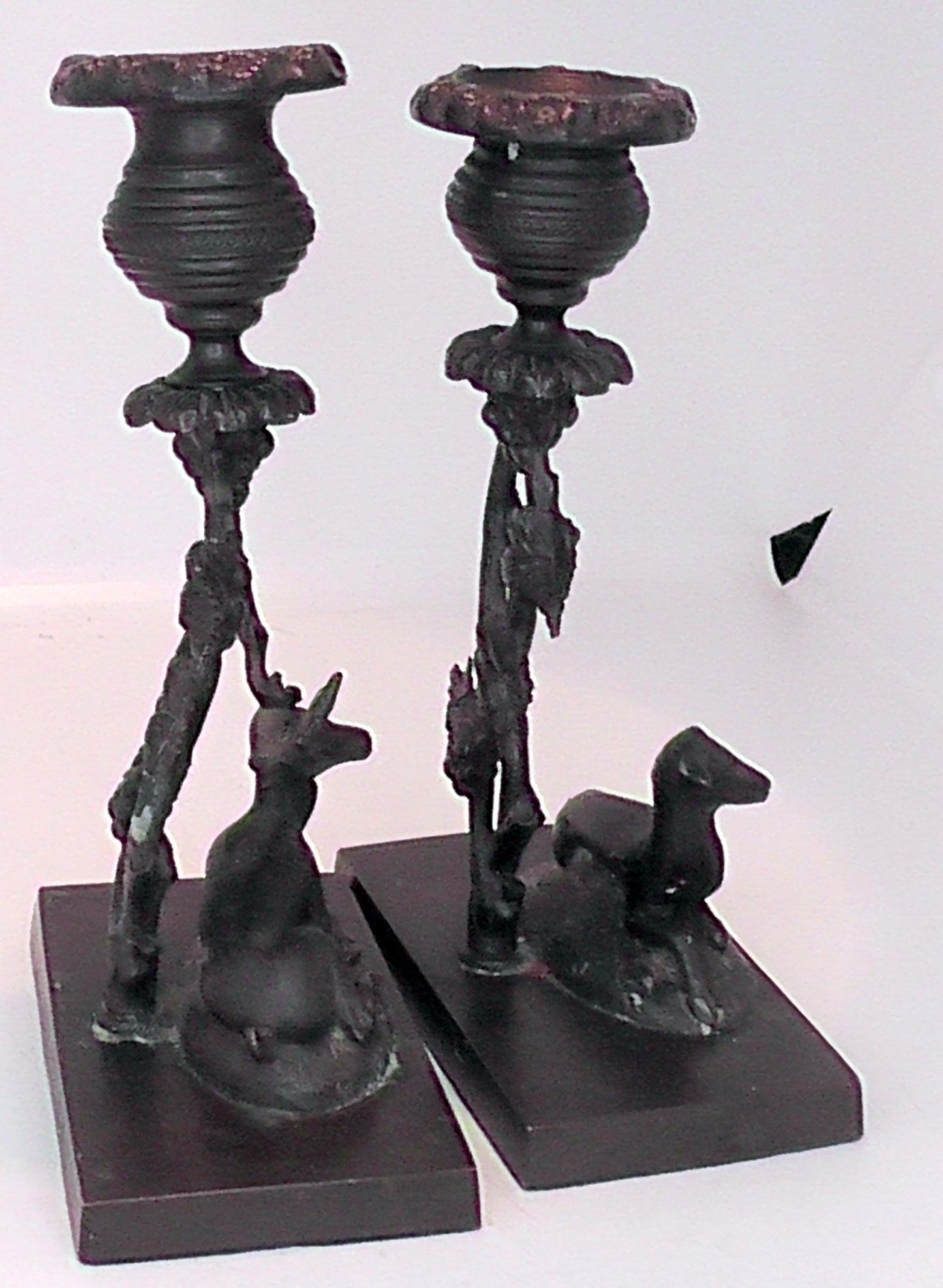A Pair of Regency Style Stag and Doe Bronze Candlesticks