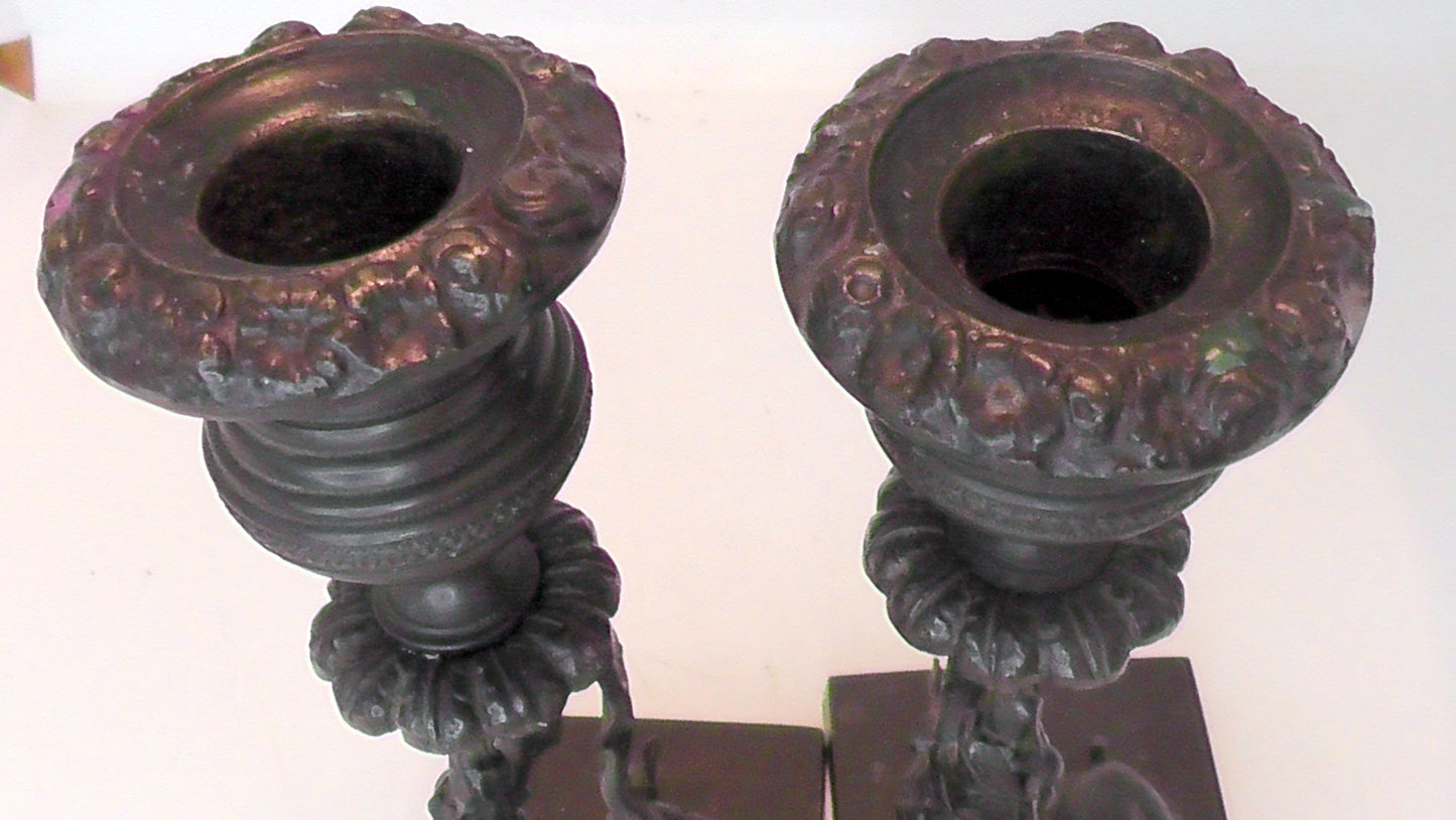 A Pair of Regency Style Stag and Doe Bronze Candlesticks
