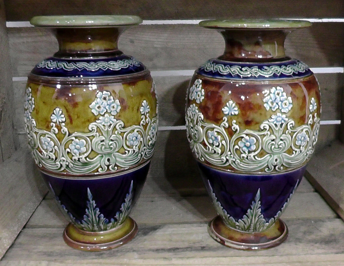 Pair of Doulton Lambeth Stoneware Vases by Marion Holbrook