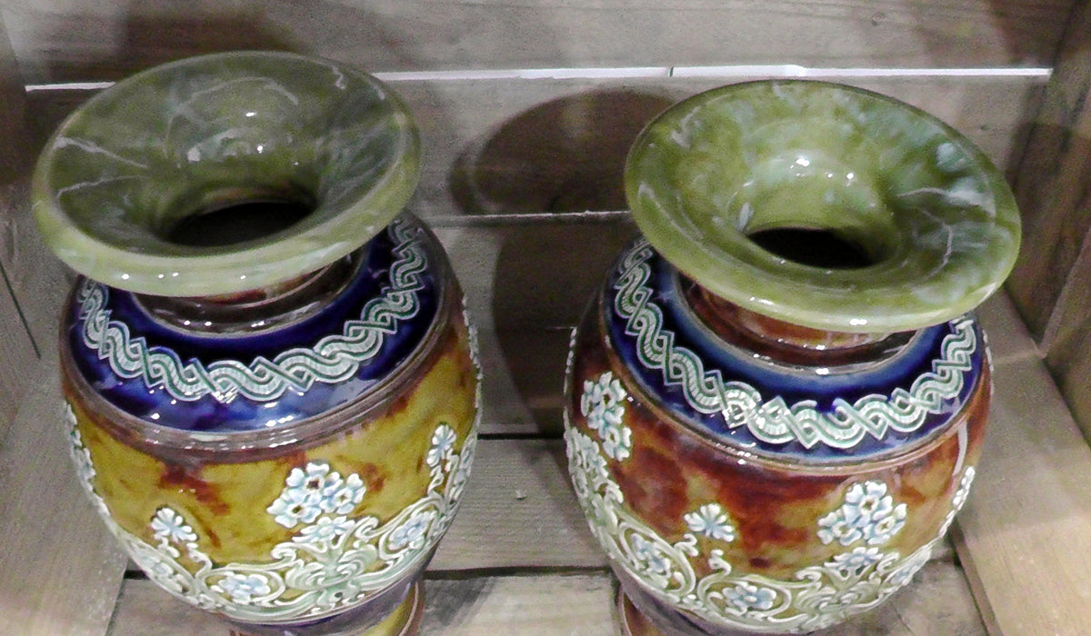 Pair of Doulton Lambeth Stoneware Vases by Marion Holbrook