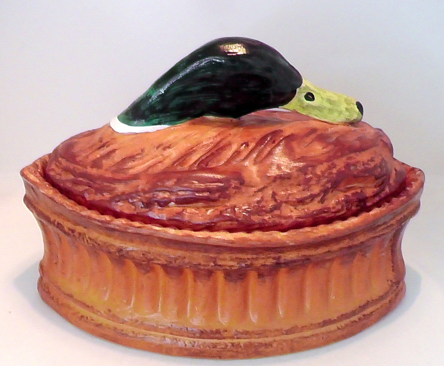 Antique French Trompe L'oeil Porcelain Mallard Duck in a Crust Pâté Terrine