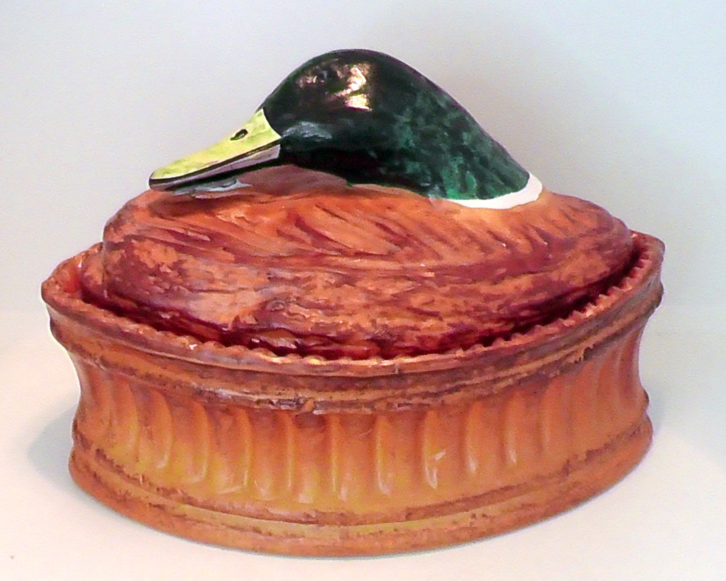 Antique French Trompe L'oeil Porcelain Mallard Duck in a Crust Pâté Terrine