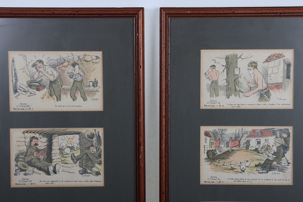 Framed WW1 Sketches of Tommys Life Postcards by Fergus Mackain (4th Set - Out on Rest)
