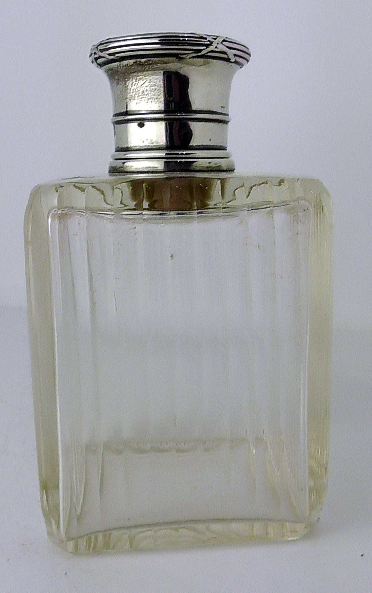 Large French Silver Topped Cut Glass Scent Bottle