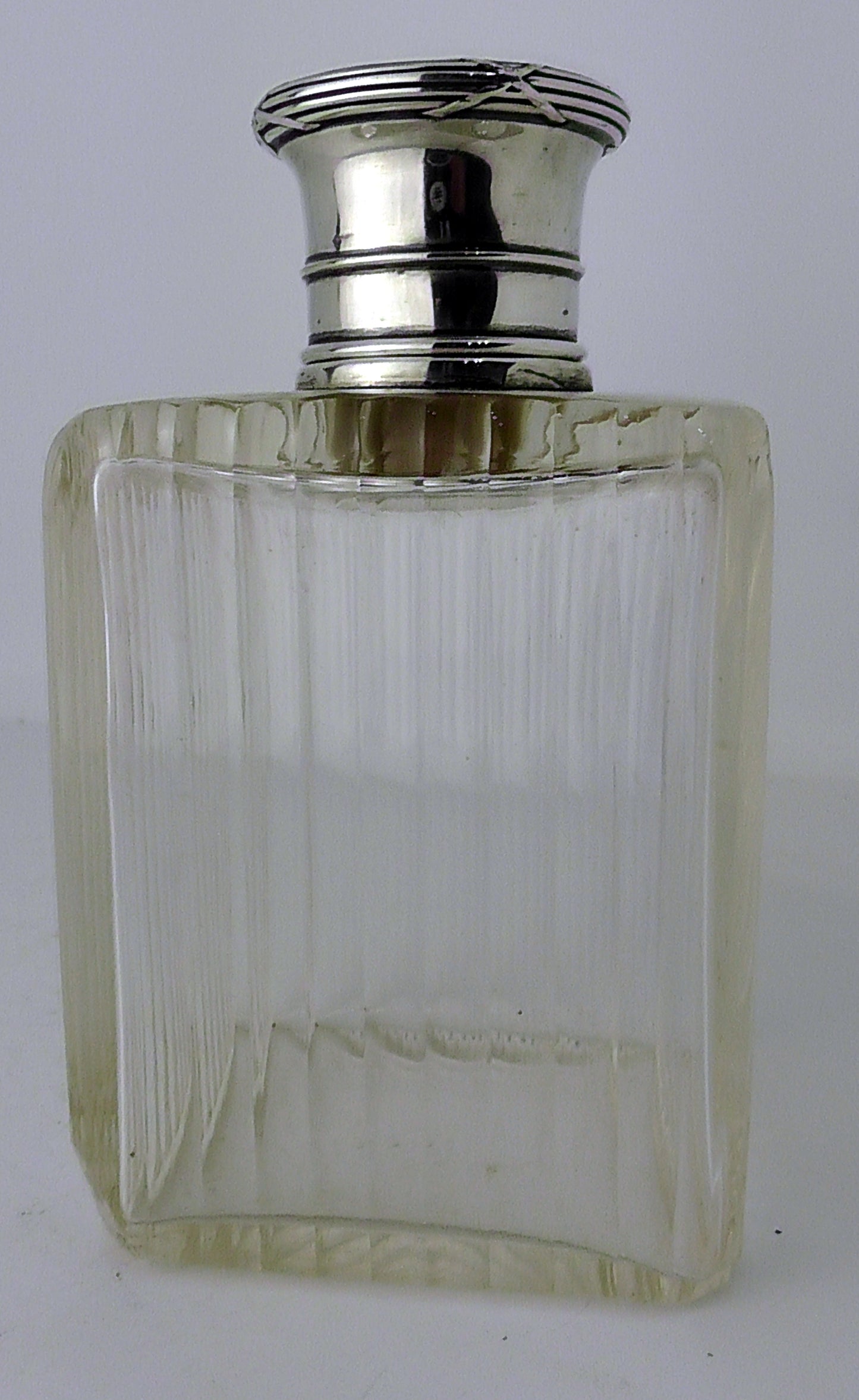 Large French Silver Topped Cut Glass Scent Bottle